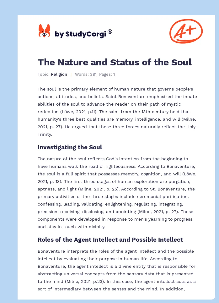 The Nature and Status of the Soul. Page 1