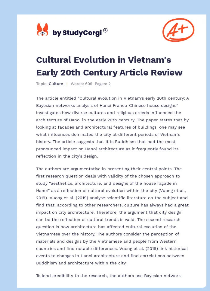 Cultural Evolution in Vietnam's Early 20th Century Article Review. Page 1