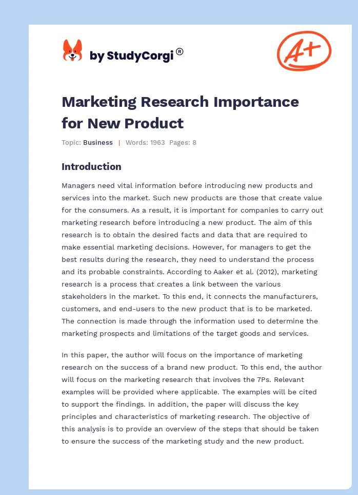 Marketing Research Importance for New Product. Page 1