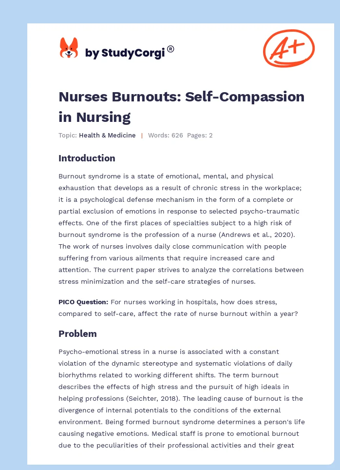 Nurses Burnouts: Self-Compassion in Nursing. Page 1