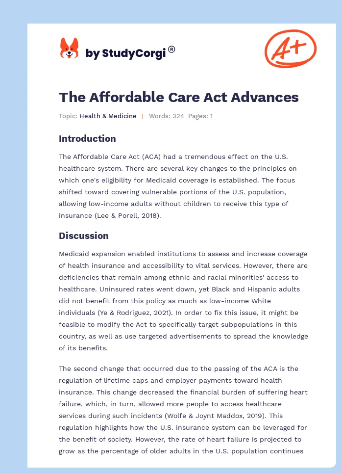 The Affordable Care Act Advances. Page 1