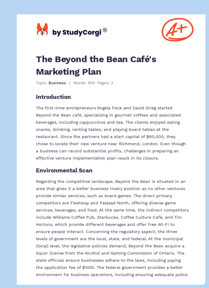 The Beyond the Bean Café's Marketing Plan. Page 1