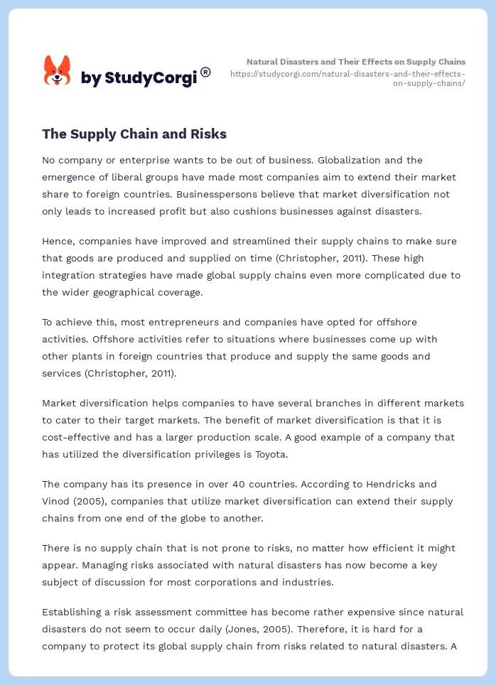 Natural Disasters and Their Effects on Supply Chains. Page 2