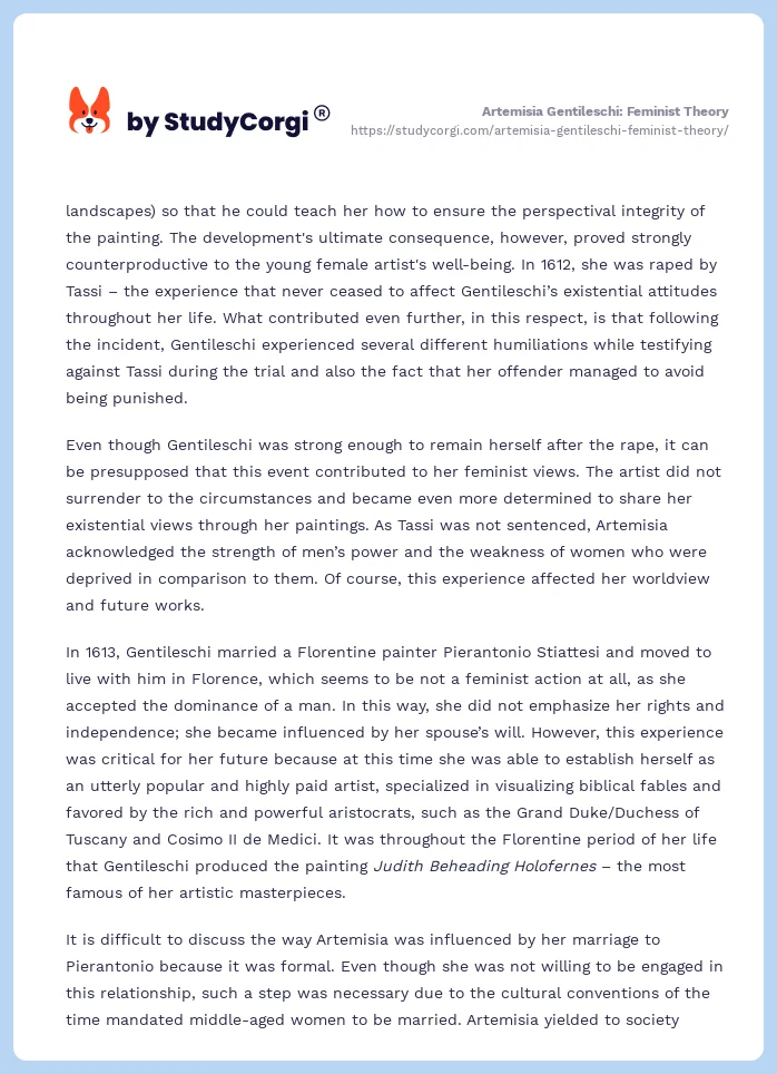 Artemisia Gentileschi: Feminist Theory. Page 2