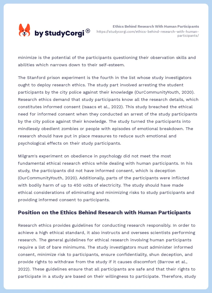 Ethics Behind Research With Human Participants. Page 2