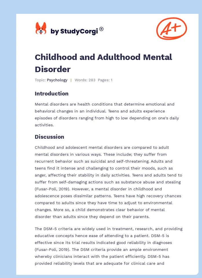Childhood and Adulthood Mental Disorder. Page 1