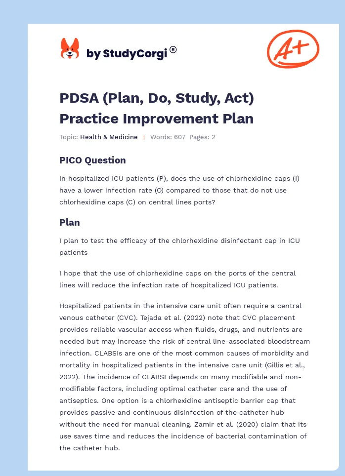 PDSA (Plan, Do, Study, Act) Practice Improvement Plan. Page 1
