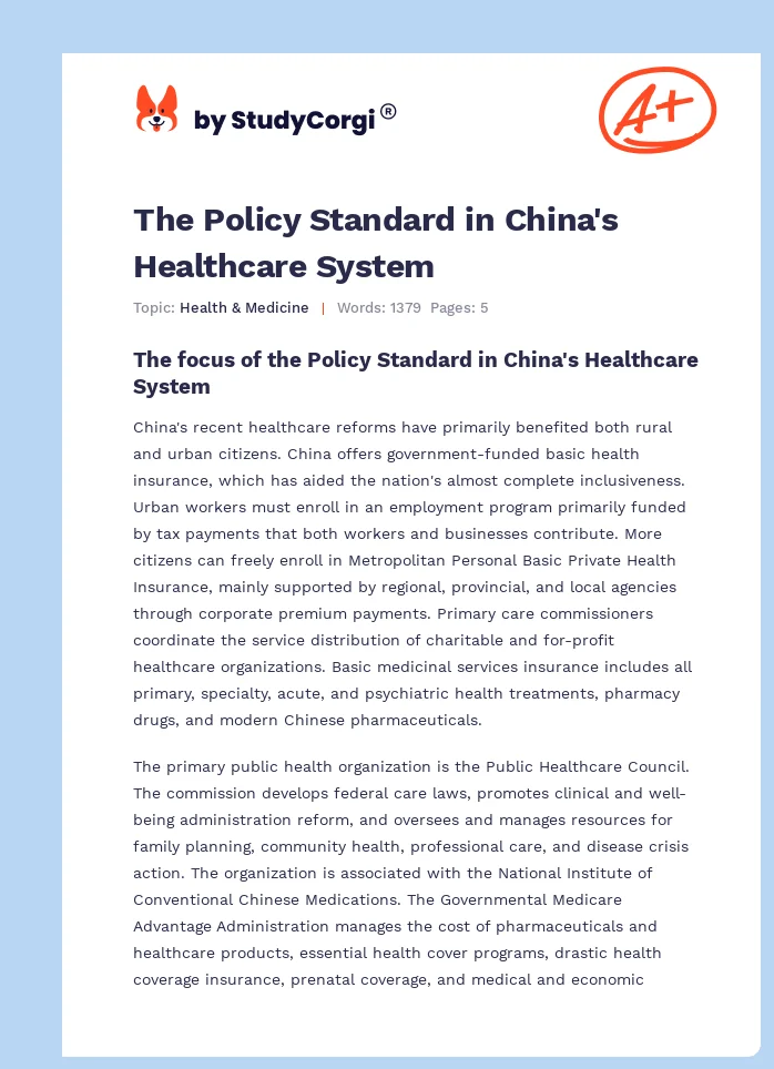 The Policy Standard in China's Healthcare System. Page 1