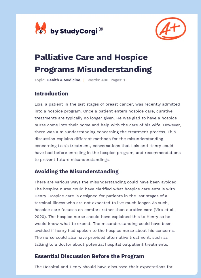 Palliative Care and Hospice Programs Misunderstanding. Page 1