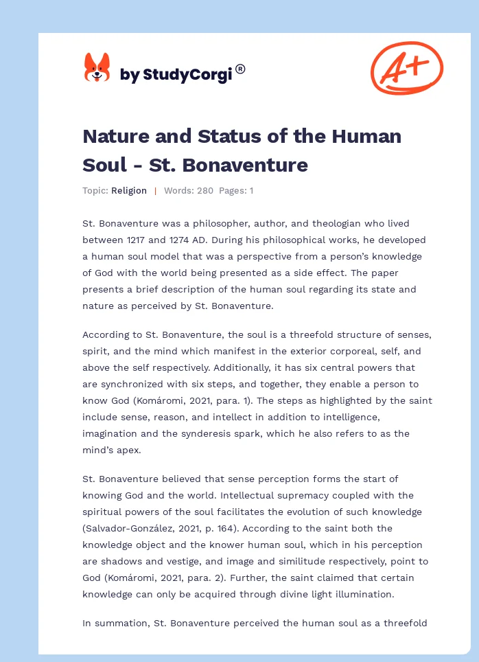 Nature and Status of the Human Soul - St. Bonaventure. Page 1