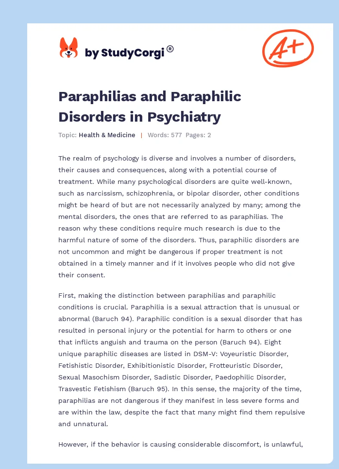 Paraphilias and Paraphilic Disorders in Psychiatry. Page 1