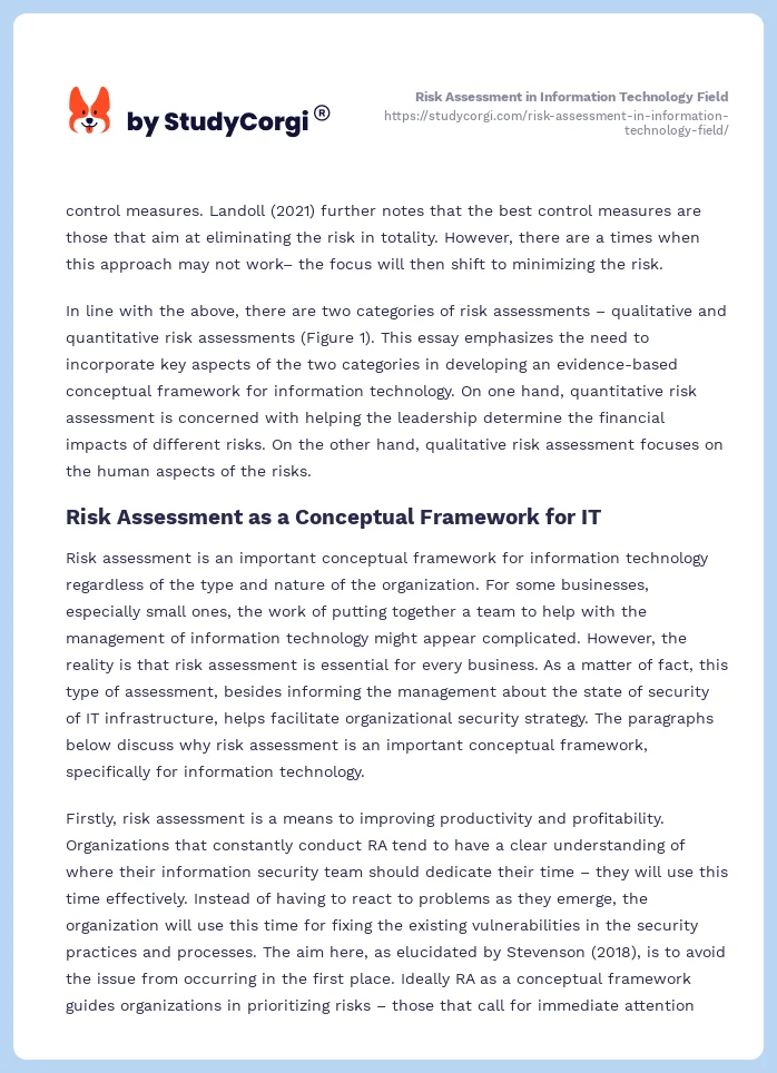 Risk Assessment in Information Technology Field. Page 2