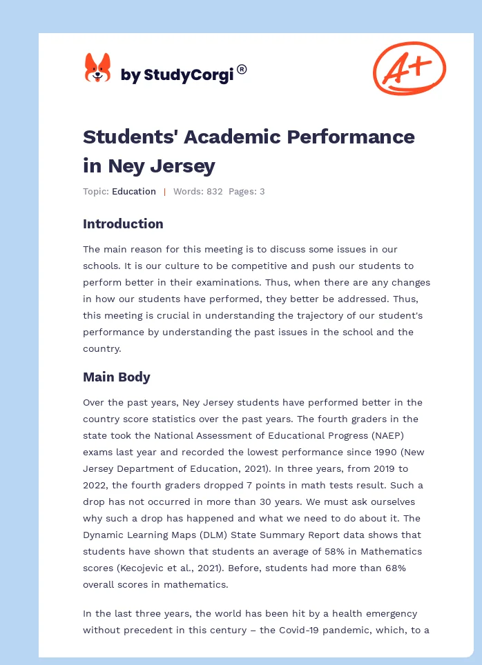 Students' Academic Performance in Ney Jersey. Page 1
