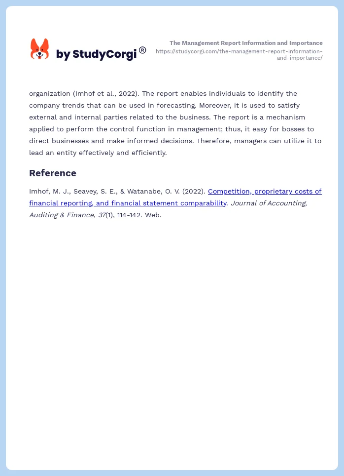 The Management Report Information and Importance. Page 2