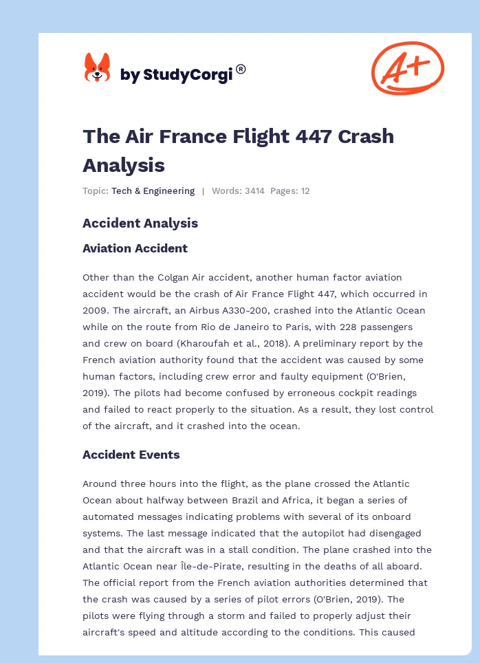 The Air France Flight 447 Crash Analysis. Page 1