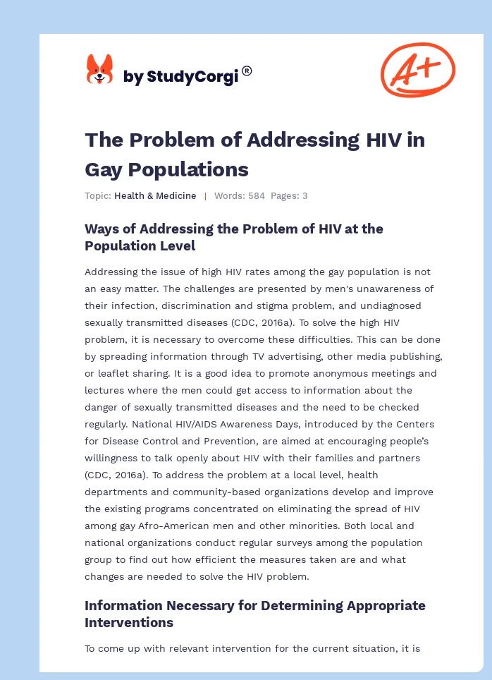 The Problem of Addressing HIV in Gay Populations. Page 1