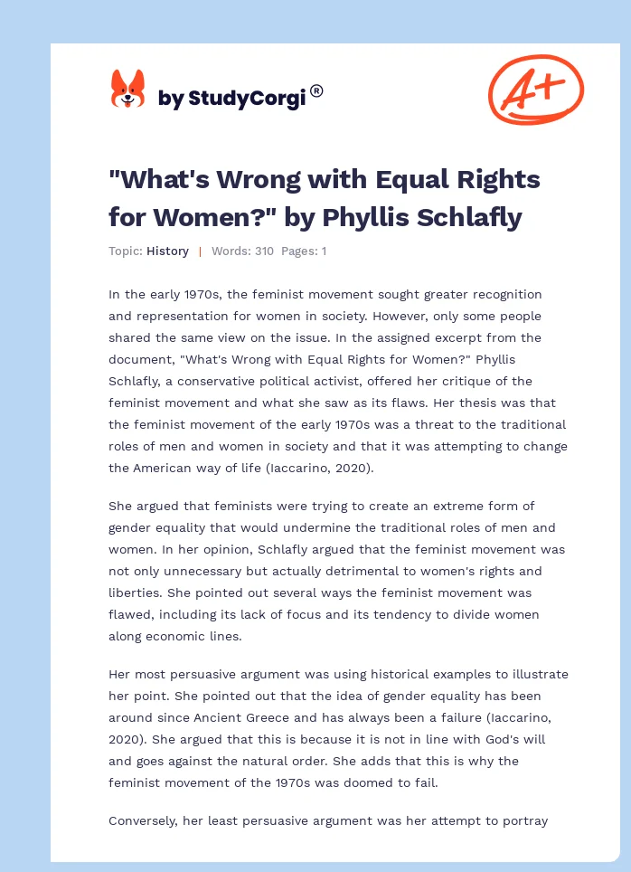 "What's Wrong with Equal Rights for Women?" by Phyllis Schlafly. Page 1