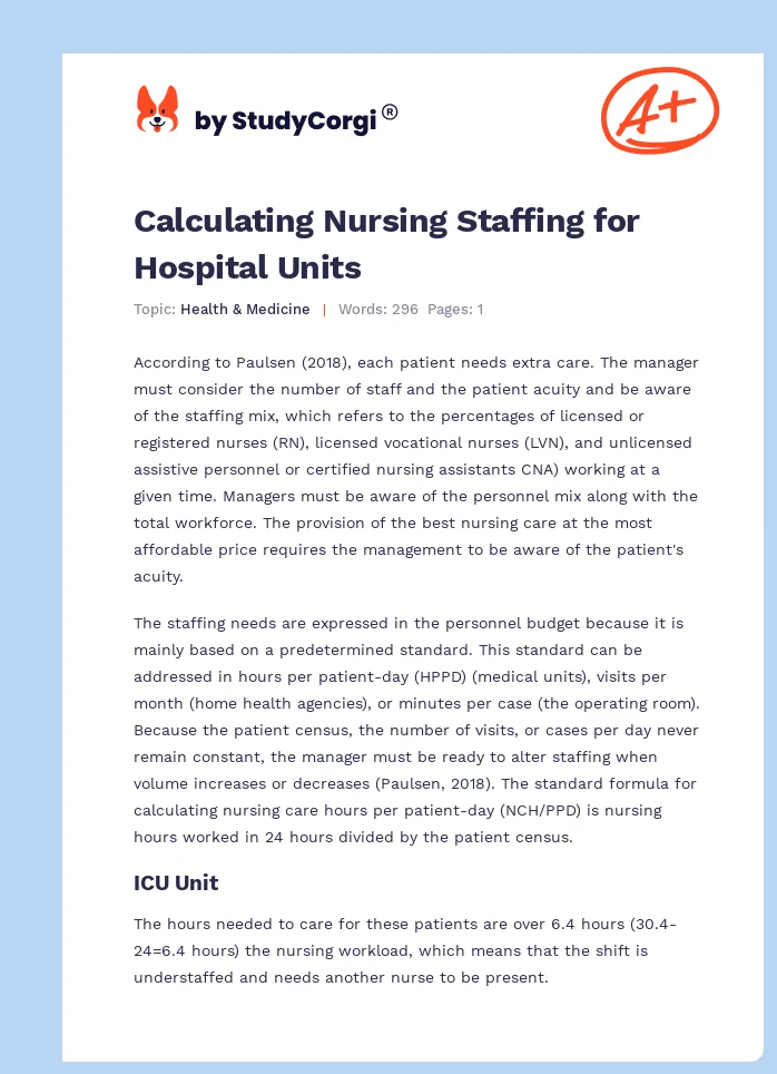 Calculating Nursing Staffing for Hospital Units. Page 1