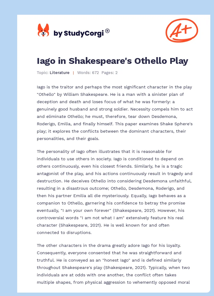 Iago in Shakespeare's Othello Play. Page 1