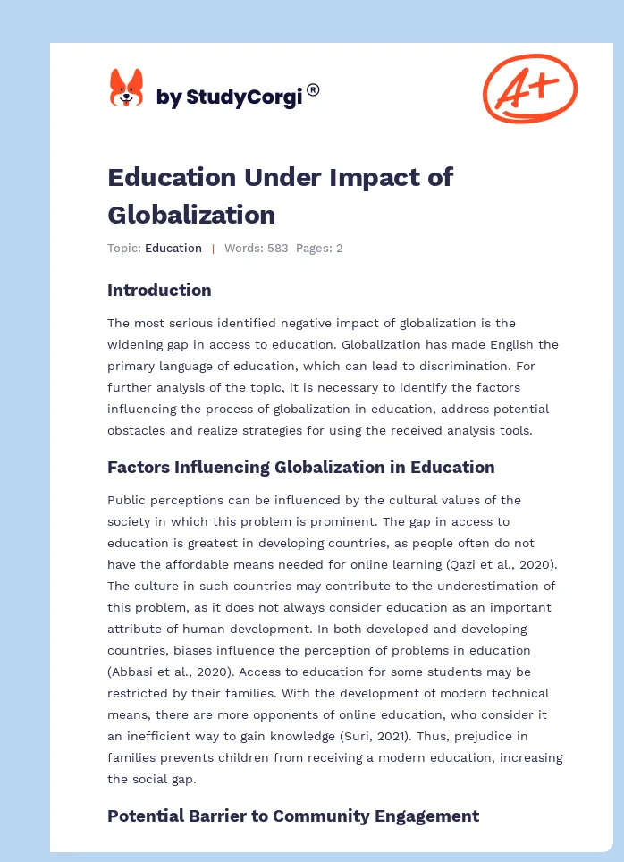 Education Under Impact of Globalization. Page 1