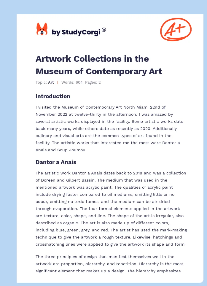Artwork Collections in the Museum of Contemporary Art. Page 1