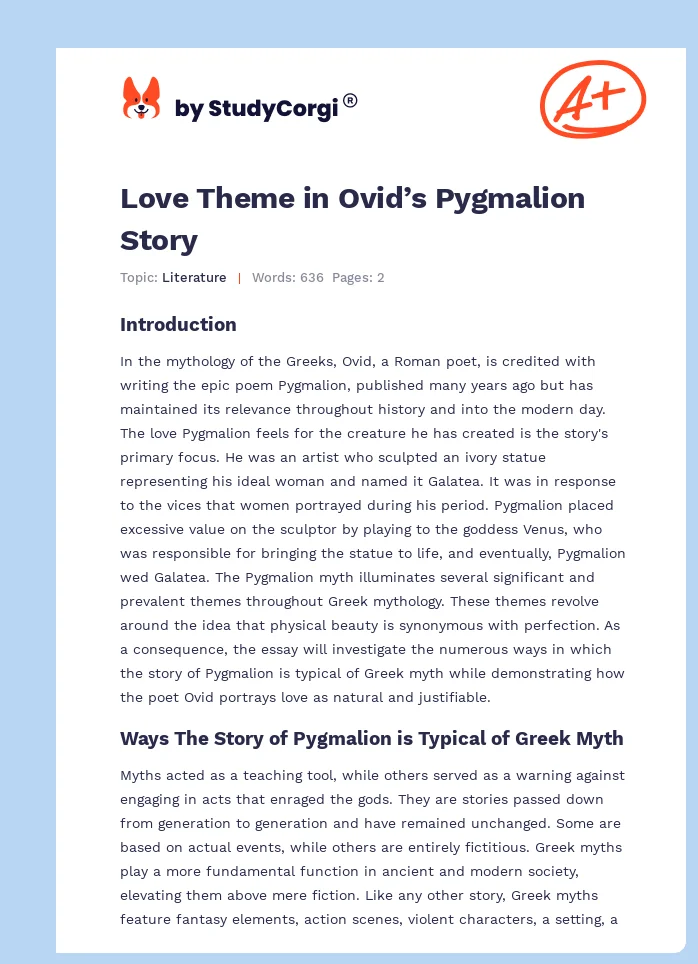 Love Theme in Ovid’s Pygmalion Story. Page 1