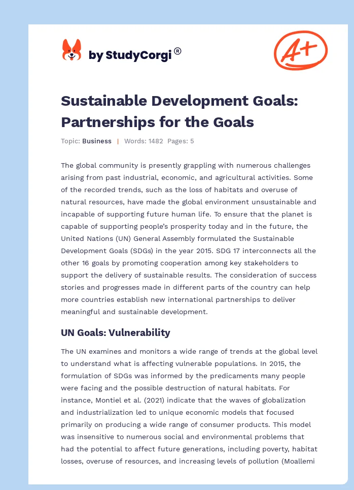 Sustainable Development Goals: Partnerships for the Goals. Page 1