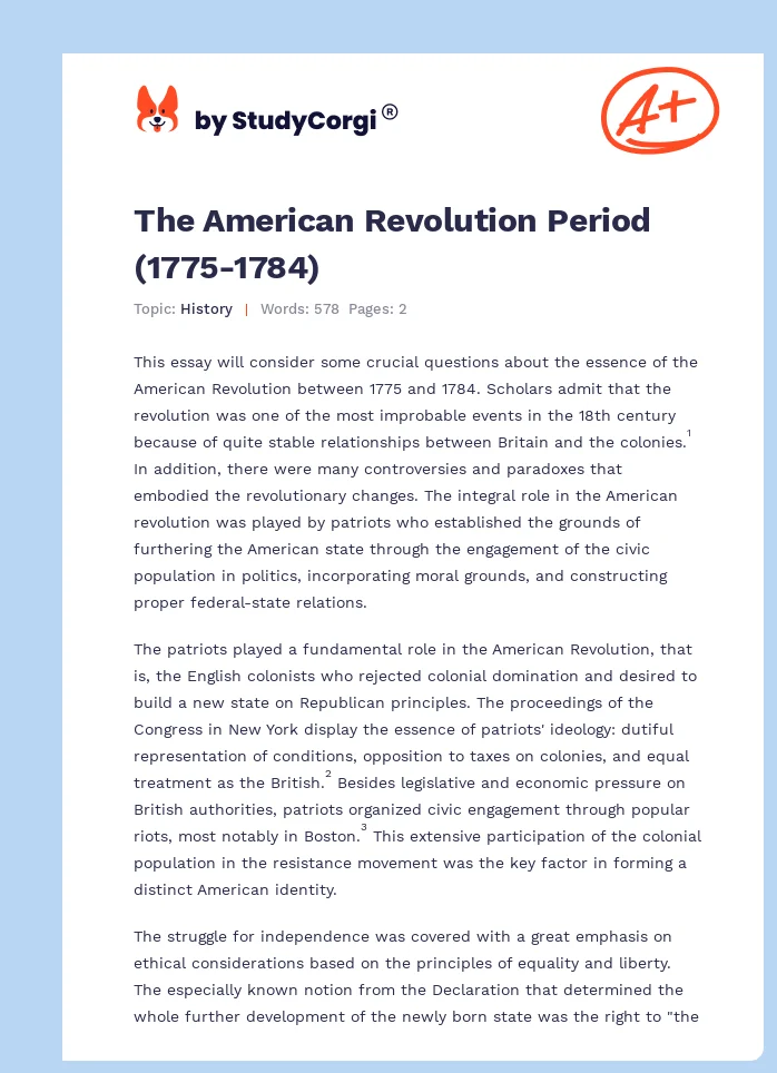 The American Revolution Period (1775-1784). Page 1