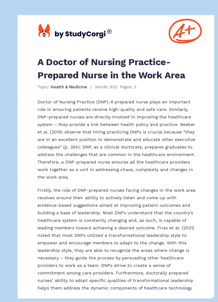 A Doctor of Nursing Practice-Prepared Nurse in the Work Area. Page 1