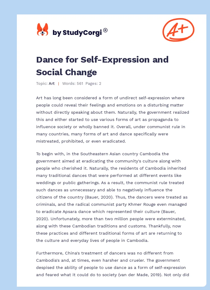 Dance for Self-Expression and Social Change. Page 1
