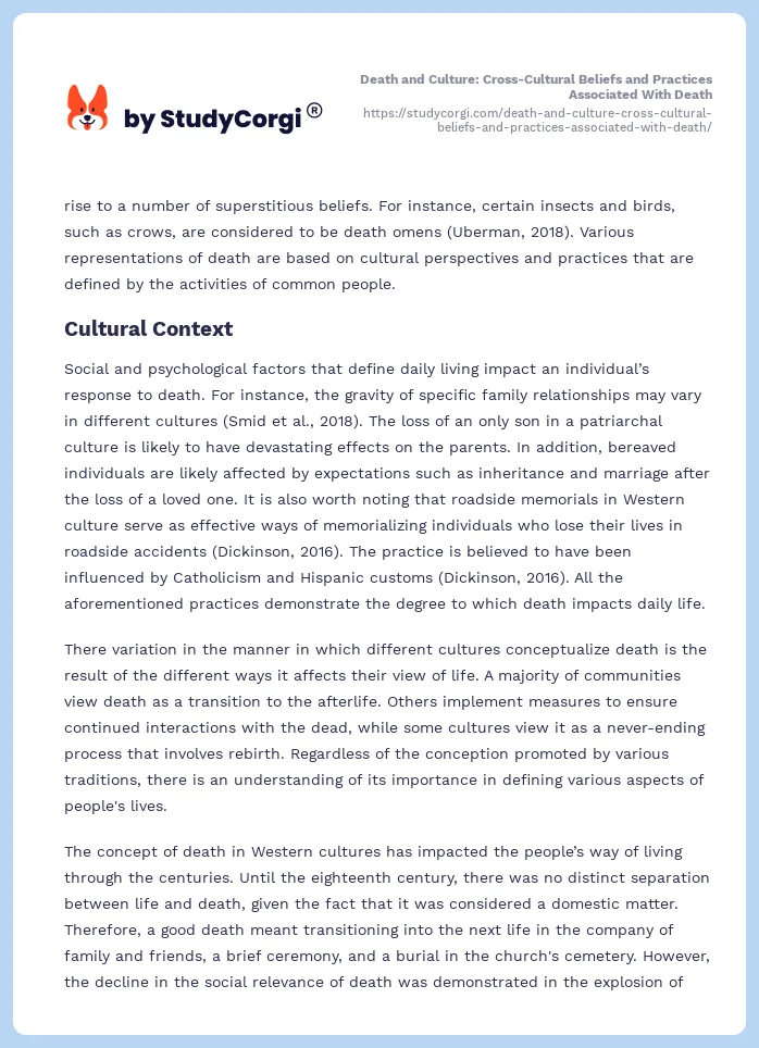 Death and Culture: Cross-Cultural Beliefs and Practices Associated With Death. Page 2