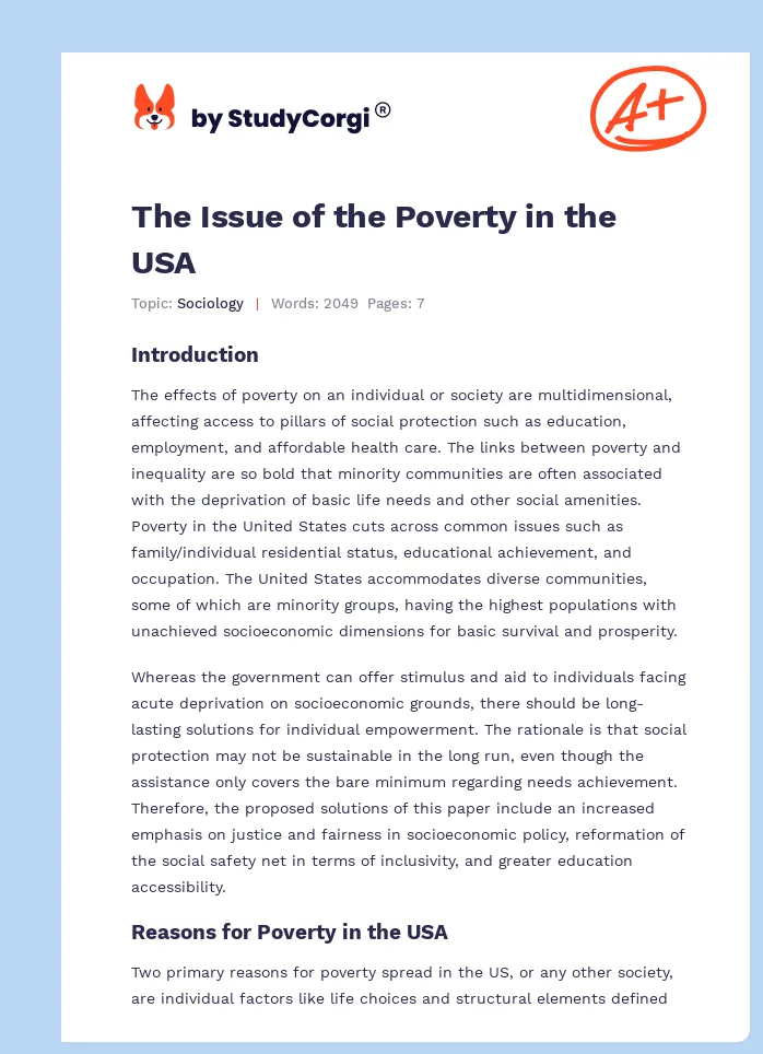 The Issue of the Poverty in the USA. Page 1