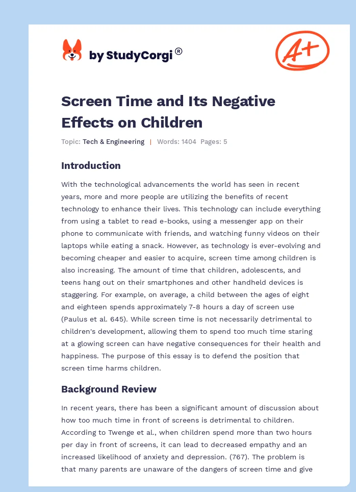 Screen Time and Its Negative Effects on Children. Page 1