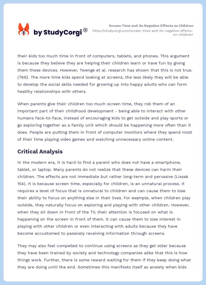Screen Time and Its Negative Effects on Children. Page 2