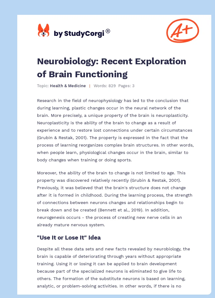 Neurobiology: Recent Exploration of Brain Functioning. Page 1