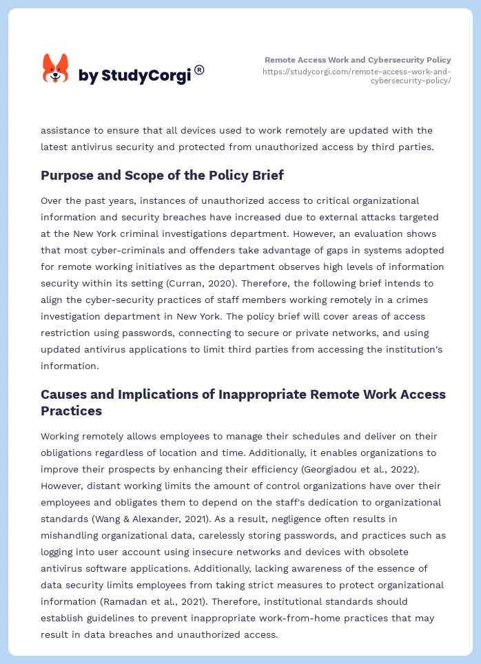 Remote Access Work and Cybersecurity Policy. Page 2