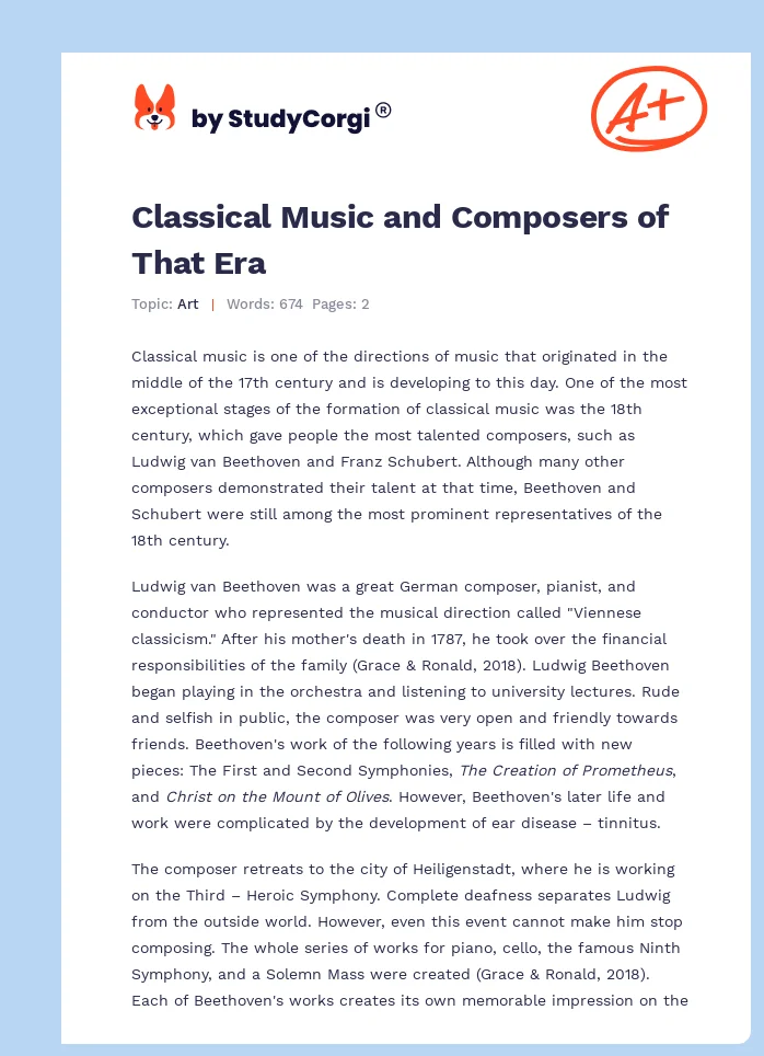 Classical Music and Composers of That Era. Page 1