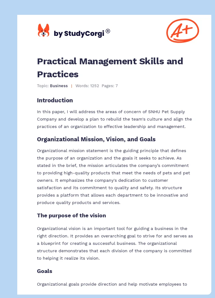 Practical Management Skills and Practices. Page 1