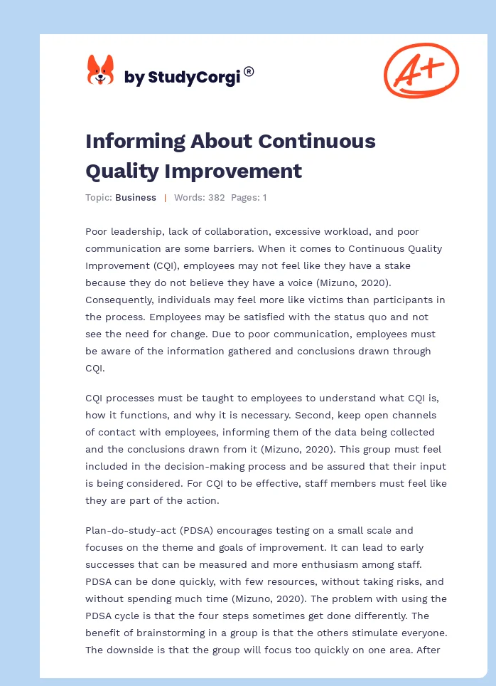 Informing About Continuous Quality Improvement. Page 1