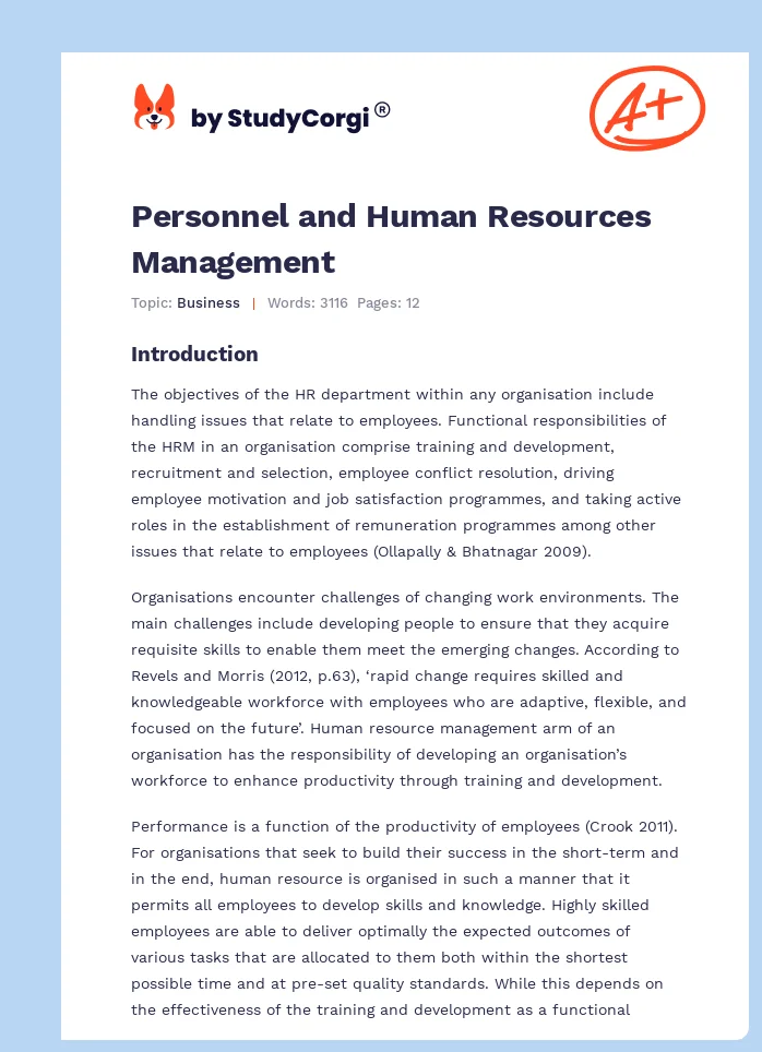 Personnel and Human Resources Management. Page 1