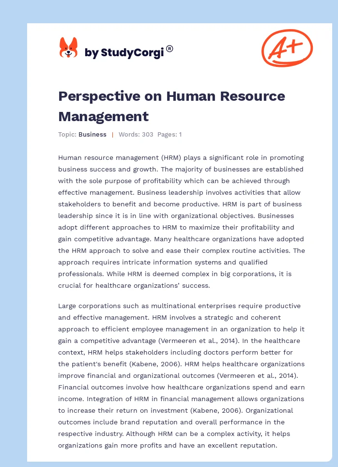 Perspective on Human Resource Management. Page 1