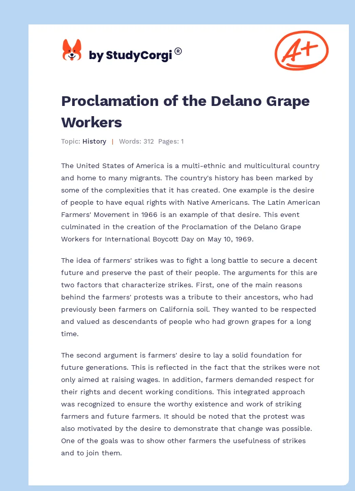 Proclamation of the Delano Grape Workers. Page 1