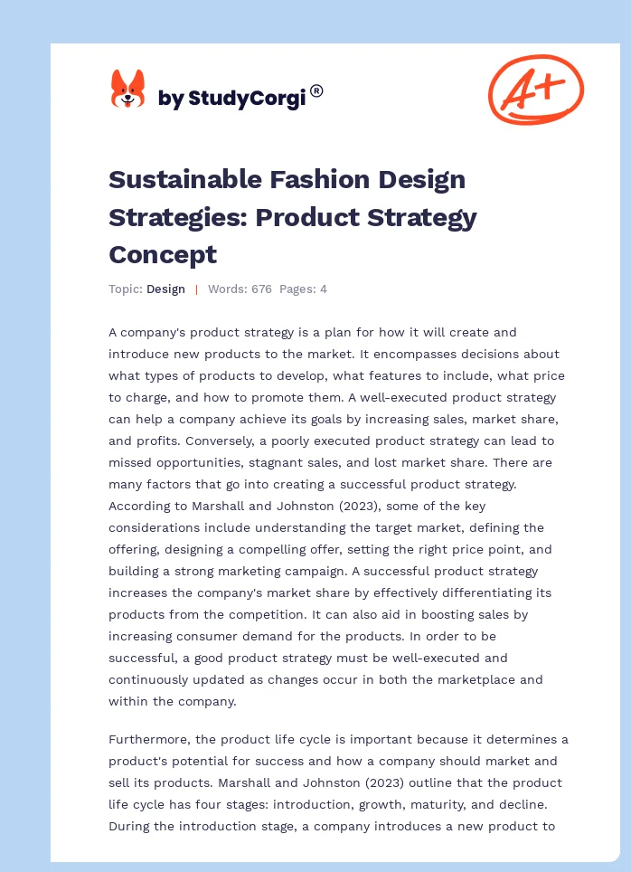 Sustainable Fashion Design Strategies: Product Strategy Concept. Page 1