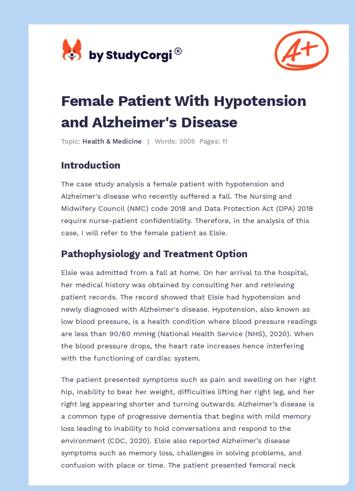 Female Patient With Hypotension and Alzheimer's Disease. Page 1