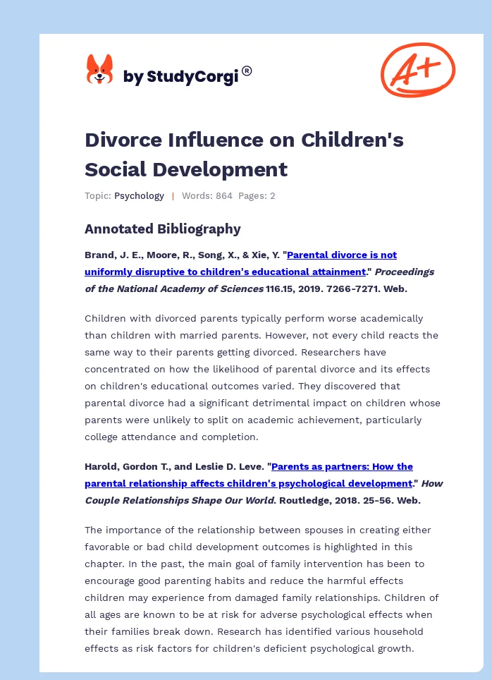Divorce Influence on Children's Social Development. Page 1