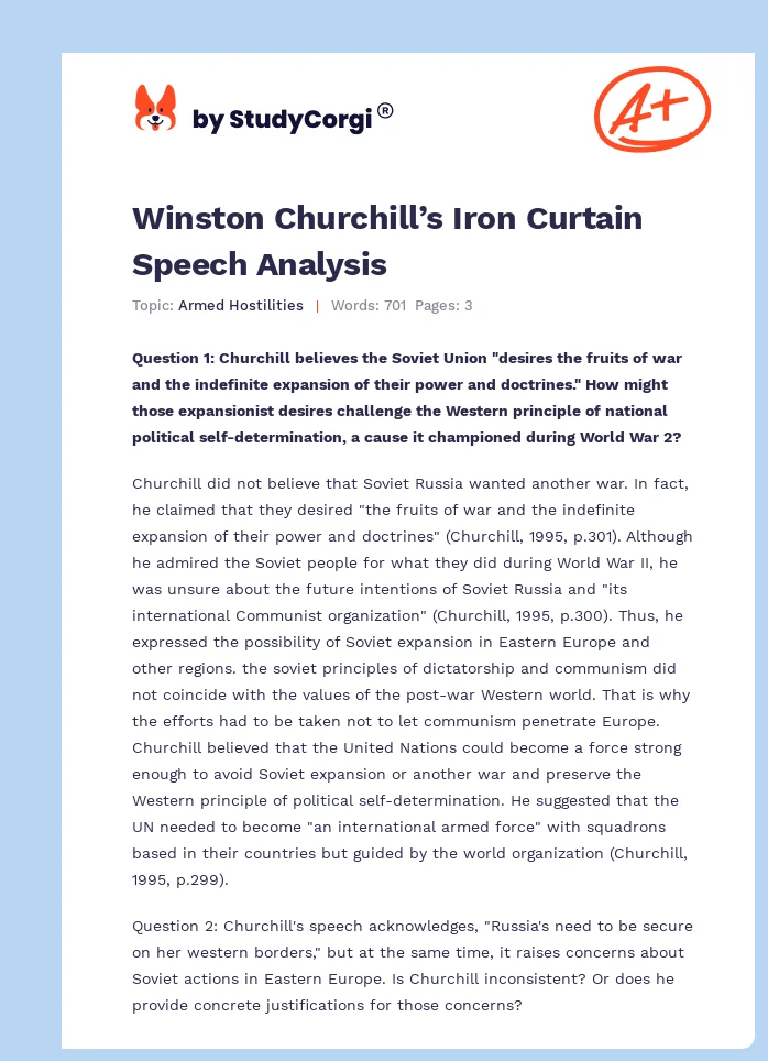Winston Churchill’s Iron Curtain Speech Analysis. Page 1