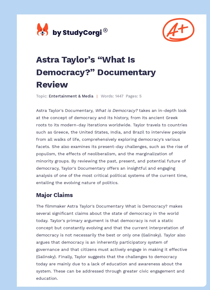 Astra Taylor’s “What Is Democracy?” Documentary Review. Page 1