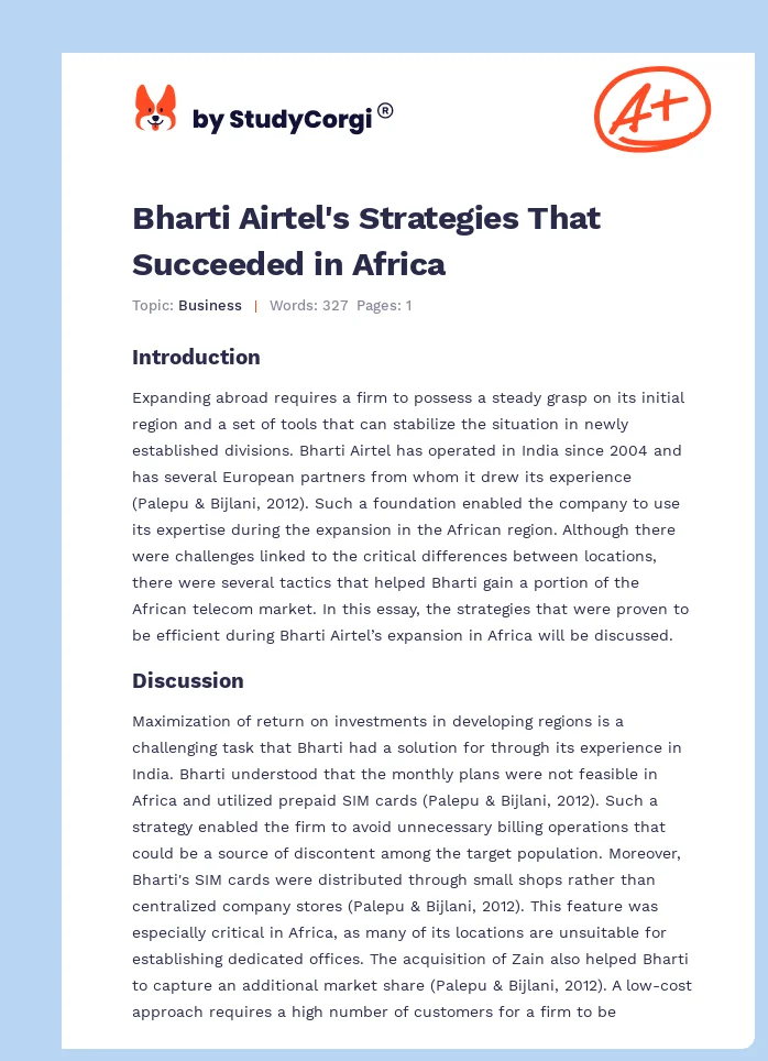 Bharti Airtel's Strategies That Succeeded in Africa. Page 1