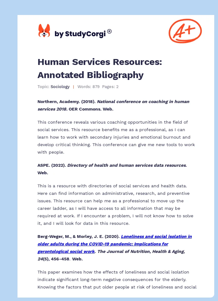 Human Services Resources: Annotated Bibliography. Page 1
