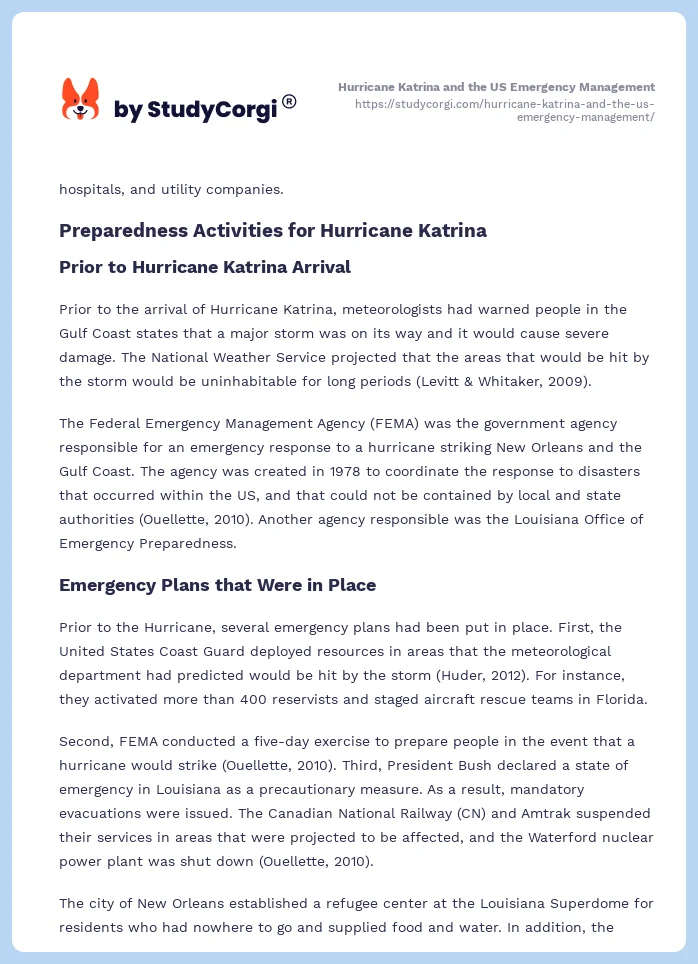 Hurricane Katrina and the US Emergency Management. Page 2